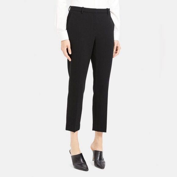 Theory Cropped Slim Pant Black Admiral Crepe Classic Dress Pants Women’s Size 2 - Picture 4 of 12